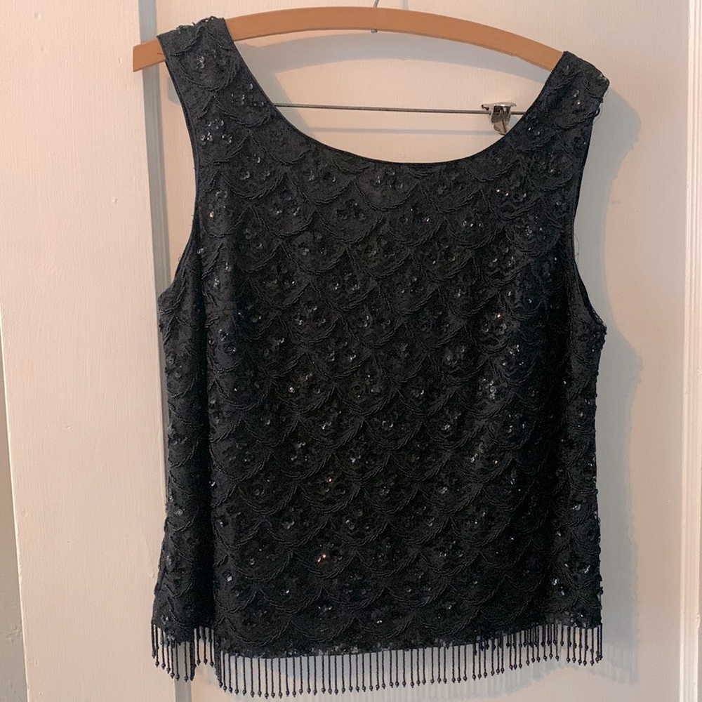 MidCentury Black Hand Beaded Shirt Top, Flapper Girl, Night Out, Fancy, Vintage
